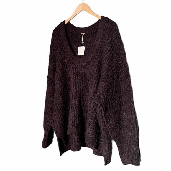 NWT Free People Blue Bell Sweater Oversized Chunky Knit Black Jumper Size Medium - Picture 8 of 15